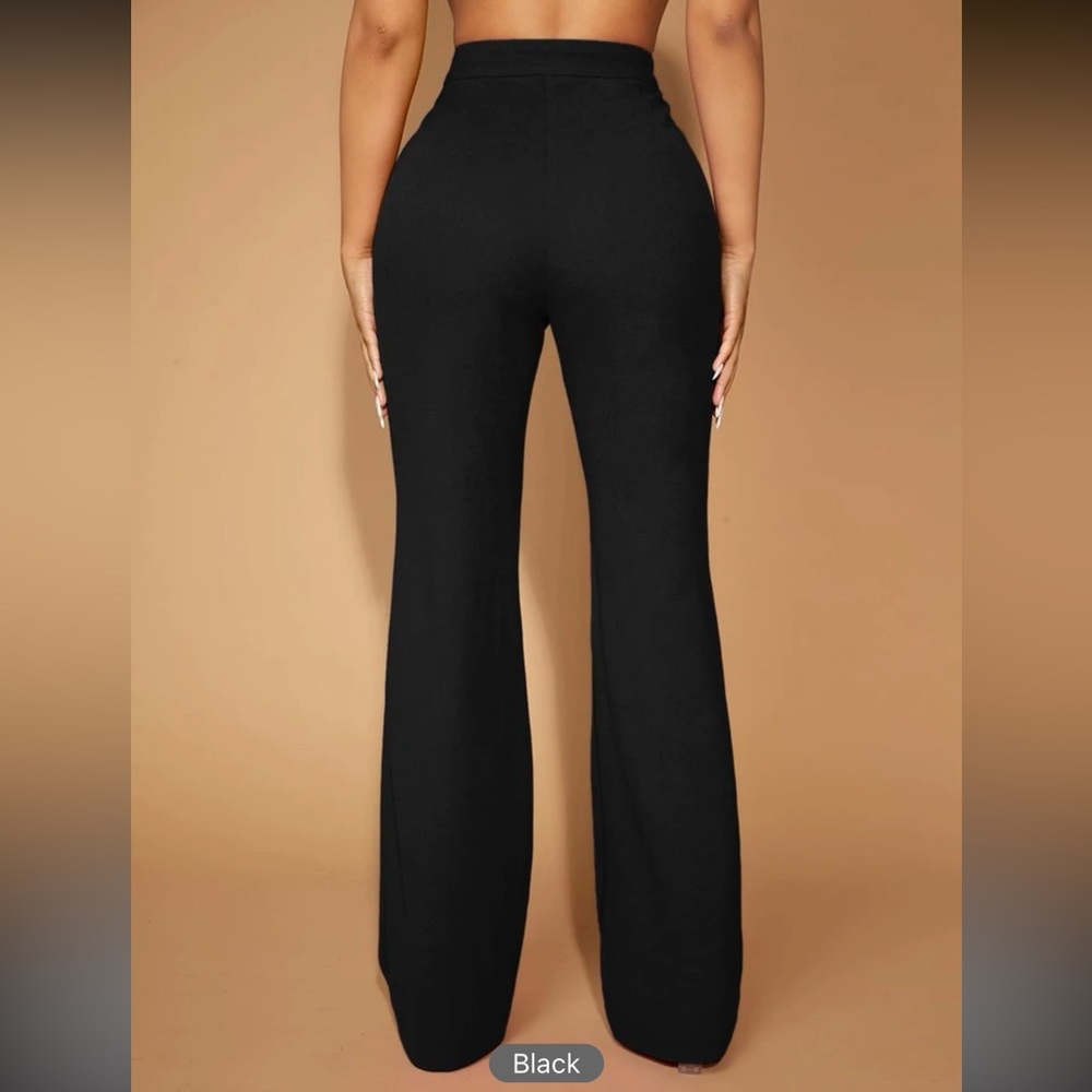 Black high waisted flared leg dress pants front seam - Picture 3 of 4